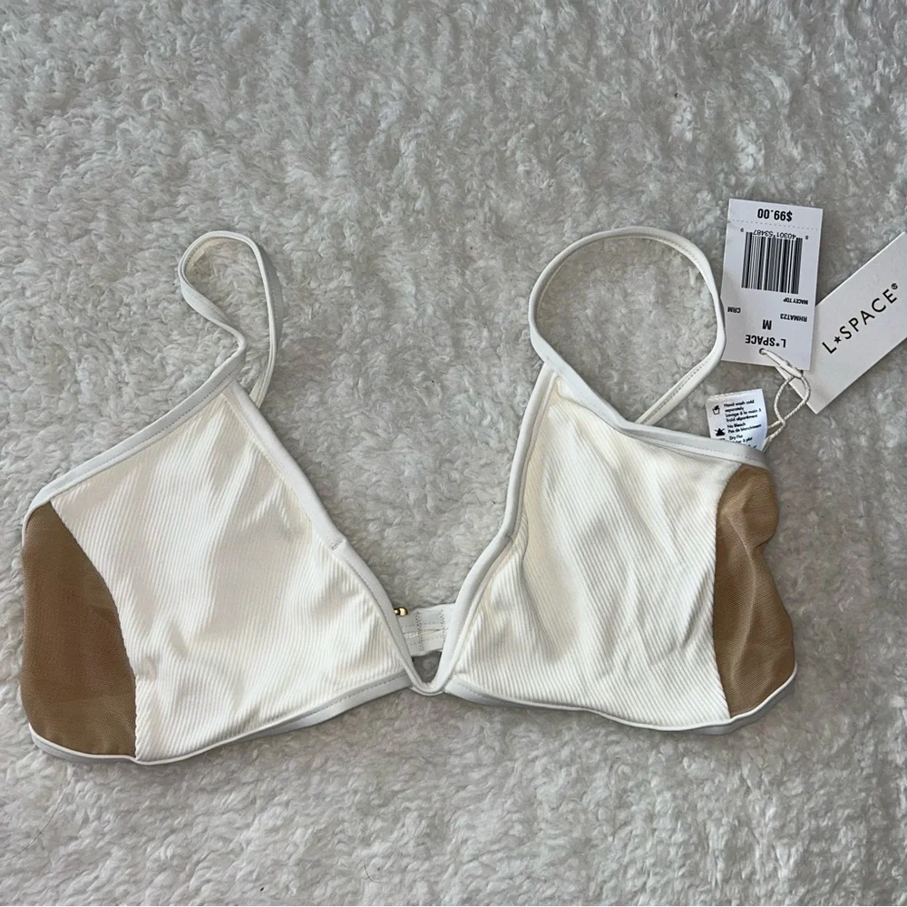 L*Space Macey Ribbed Mesh Swim Top Medium NEW